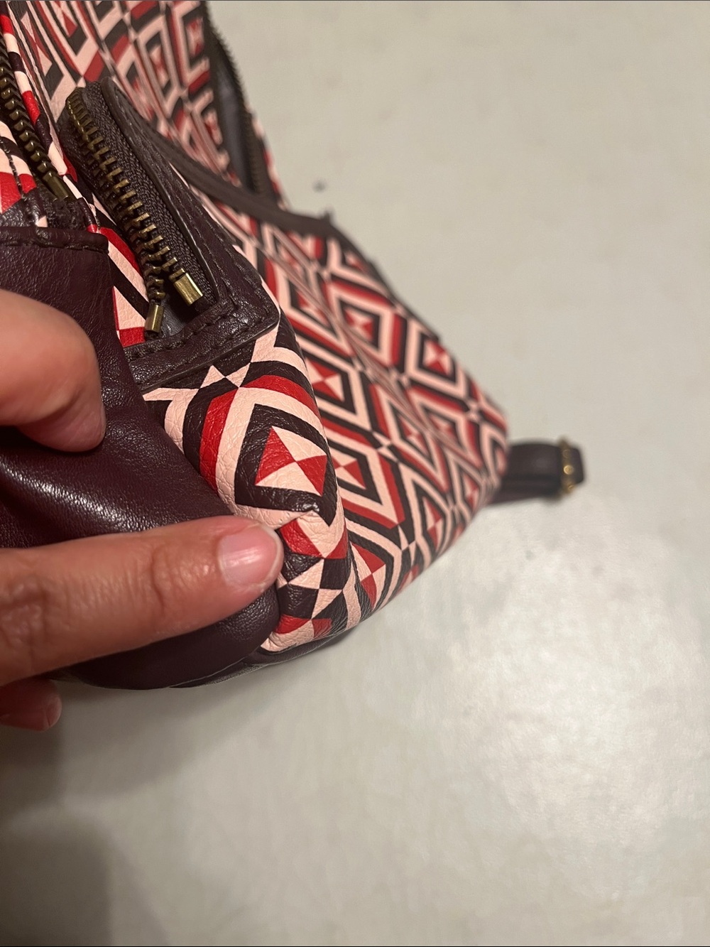 Fossil Felicity Red Geometric Mini Backpack in Red, Black & Creamy Pink - Picture 8 of 9